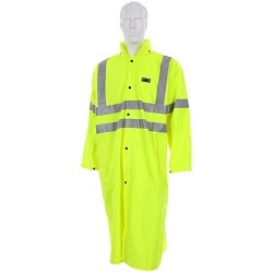 MCR Safety 518CX3 Luminator™ 518C 1-Piece Rider Rainwear Coat With Attached Drawstring Hood, Unisex, 3X-Large, Fluorescent Lime/Silver Reflective Stripe, Cotton Polyester/Polyurethane, Resists: Flame, ASTM D-6413/F903/F1506/F1891/F2302