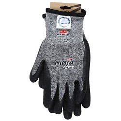 MCR Safety N9690TCL Work Gloves, Large, #9, Bi-Polymer Coating, Nitrile/Bi-Polymer, Knit Wrist Cuff, Resists: Cut, Abrasion, Puncture, A5 ANSI Cut-Resistance Level, 4 ANSI Puncture-Resistance Level, Black, White Hem, Hemmed