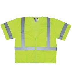 MCR Safety VCL3MLZXL Luminator™ Safety Vest With (1) Cell Phone Chest Pocket and (2) Outer Lower Pockets, XL, Hi-Viz Fluorescent Lime, Polyester, Zipper Front Closure Closure, 3 Pockets, ANSI Class: Class 3, ANSI/ISEA 107 Type R