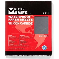 MERCER® 220500A Paper Sheet, 11 in Length, 9 in Width, Silicon Carbide Abrasive, Latex-Backed Paper Backing