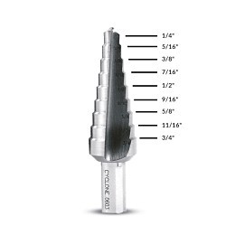MSA SD-9 Straight Flute Step Drill, 1/4 in, 5/16 in, 3/8 in, 7/16 in, 1/2 in, 9/16 in, 5/8 in, 11/16 in, 3/4 in Drill Size, 2 Flutes, M2AL Steel