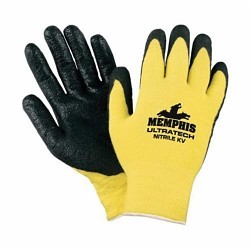 MCR Safety UltraTech® 9693M Gloves, Medium, #8, Textured Nitrile Palm, Foam Nitrile Coating, Kevlar®, Black/Yellow, Seamless/Standard Finger, Kevlar®, Knit Wrist Cuff, 9.06 in Length, ANSI Cut-Resistance Level: A2, ANSI Puncture-Resistance Level: 2