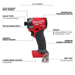 Milwaukee® 2953-20 Hex Impact Driver, 2000 in-lb, 18 V, 3.9 in Overall Length, Battery Included: No