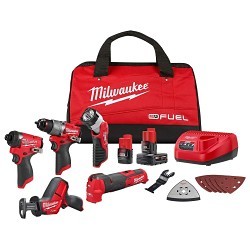 Milwaukee® 3497-25 5 Tool Cordless Combo Kit, Drill Driver, Impact Driver, Multi-Tool, Reciprocating Saw, Worklight Tools, 12 VDC, Lithium-Ion Battery