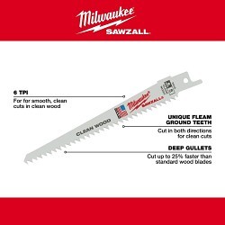 Milwaukee® 48-00-5016 Reciprocating Saw Blade, 9 in Length, 3/4 in Width, 6, Bi-Metal Body, Universal Tang