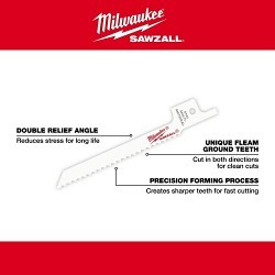 Milwaukee® 48-00-5162 Reciprocating Saw Blade, 3-5/8 in Length, 0.312 in Width, 14, Bi-Metal Body