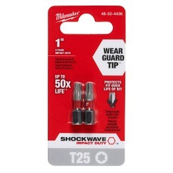 Milwaukee® SHOCKWAVE™ Impact Duty™ 48-32-4436 Impact Insert Bit, T25 Torx® Point, 1 in OAL, 1/4 in, Alloy Steel