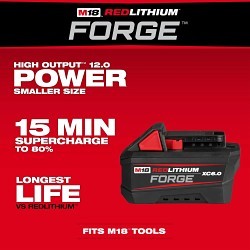 Milwaukee® 48-11-1861 M18™ REDLITHIUM™ FORGE™ Cordless Battery Pack, Lithium-ion Battery, 18 V Charge