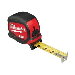 Milwaukee® 48-22-0240 Magnetic Wide Measuring Tape With Belt Clip, 40 ft L x 1-5/16 in W Blade, Steel Blade, 1/16 in, 1/8 in Graduation