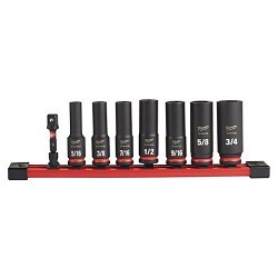 Milwaukee® 49-66-7024 Socket Set, Yes Impact Rated, Measurement System: SAE, 6 Points, 3/8 in Drive, 8 Piece, Hex Socket Shape, 5/16 in, 3/8 in, 7/16 in, 1/2 in, 9/16 in, 5/8 in, 3/4 in and 3/8 in Included Socket Size, Case, ASME Specified Specifications Met