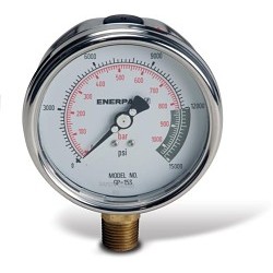 Hydraulic Force & Pressure Gauge, 0 - 15000 psi Gauge Range, 4 in, 1/2 in, +/-1 % Accuracy