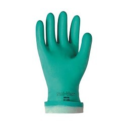 Ansell SolVex® 37-175-10 Chemical Resistant Gloves, X-Large, #10, Green, Flocked, 13 in Length, Gauntlet Cuff, 15 mil Thickness, Sandpatch