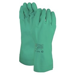 Ansell SolVex® 37-175-10 Chemical Resistant Gloves, X-Large, #10, Green, Flocked, 13 in Length, Gauntlet Cuff, 15 mil Thickness, Sandpatch