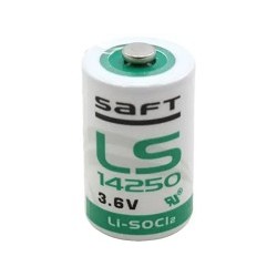 Optex SAFT LS14250 Lithium Battery, Lithium-Thionyl chloride (Li-SOCl2), 3.6 V Nominal, 1.2-17 Ah Nominal Capacity