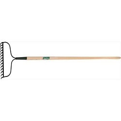 Garden Bow Rake, 14 Tines, Hardwood Handle, 54 in Handle Length, Steel Head