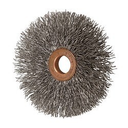 PFERD 79181590 Small Diameter Tube Center Wheel Brush, 3 in Dia Brush, 5/8 in W Face, 0.014 in Dia Crimped Filament/Wire, 1/2 to 3/8 in Arbor Hole