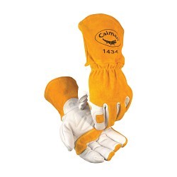 Caiman® 1434-5 Premium Grade Welding Gloves, Large, #9, Gold/Tan, Kevlar® Stitching/Split Cowhide Leather, Cotton Fleece Lining, Gauntlet/Slip-On Cuff