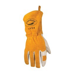 Caiman® 1434-5 Premium Grade Welding Gloves, Large, #9, Gold/Tan, Kevlar® Stitching/Split Cowhide Leather, Cotton Fleece Lining, Gauntlet/Slip-On Cuff