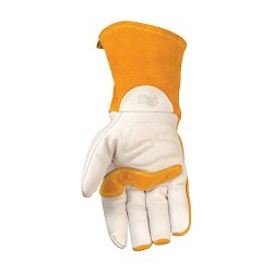 Caiman® 1434-5 Premium Grade Welding Gloves, Large, #9, Gold/Tan, Kevlar® Stitching/Split Cowhide Leather, Cotton Fleece Lining, Gauntlet/Slip-On Cuff