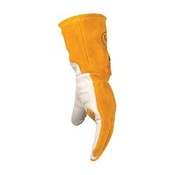 Caiman® 1434-5 Premium Grade Welding Gloves, Large, #9, Gold/Tan, Kevlar® Stitching/Split Cowhide Leather, Cotton Fleece Lining, Gauntlet/Slip-On Cuff