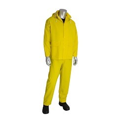 PIP® FALCON™ 201-350X1 3-Piece Premium Rainsuit, XL, Yellow, Polyester/PVC, 50 in Waist, 31 in L Inseam, Detachable Hood