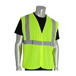 PIP® 302-MVGLY-XL Vest, X-Large, Hi-Viz Lime Yellow with Silver Stripe, Polyester Mesh, 52 in Chest, Hook and Loop Closure