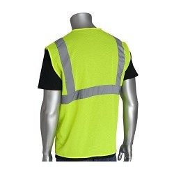 PIP® 302-MVGLY-XL Vest, X-Large, Hi-Viz Lime Yellow with Silver Stripe, Polyester Mesh, 52 in Chest, Hook and Loop Closure