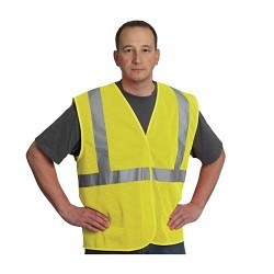 PIP® 302-MVGLY-XL Vest, X-Large, Hi-Viz Lime Yellow with Silver Stripe, Polyester Mesh, 52 in Chest, Hook and Loop Closure