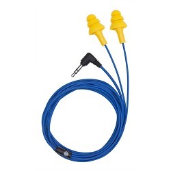 PLUGFONES PB-UY Ear Plug, Non-Interchangeable, 25 dB Noise Reduction Rating, Disposable/Reusable: ANSI S3.19-1974, Yellow Plug, Blue Cord