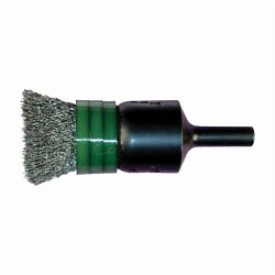 PFERD 79183026 Bridled Stem Mount End Brush, 1/2 in, Banded/Crimped, 0.01 in, Stainless Steel Fill, 5/8 in, 1 in L Trim