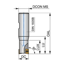 Pramet 6790704 FORCE AD ISAD11E Indexable Square Shoulder Mill, 1 in Dia Cutting, Welded-On Shank, ADMX/ADEX Insert, Right Hand Cutting, 90 deg Lead Angle, 0.354 in Max Depth of Cut