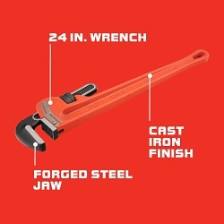 Proto® J824HD Heavy Duty Straight Pipe Wrench, 24 in L, Floating Hook Jaw, Cast Iron Handle, Federal GGG-W-00651D