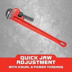 Proto® J824HD Heavy Duty Straight Pipe Wrench, 24 in L, Floating Hook Jaw, Cast Iron Handle, Federal GGG-W-00651D