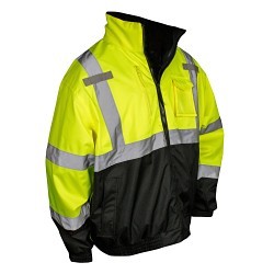 Radians® CrossFire® RADSJ210B2X/LOGO/ROGERS Bomber Jacket, Black/Hi-Viz Green, Polyester, 50-52 in Chest, Resists: Water, Specifications Met: ANSI/ISEA 107-2010 Class 3, 2X-Large