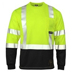 Radians® CrossFire® ST21B-3PGS-XXL Shirt, Hooded: No, 2X-Large, Hi-Viz Green/Black, Moisture Wicking Polyster Mesh, 32 in Length