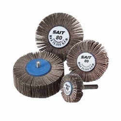 SAIT® 70051 2A Premium Coated Flap Wheel, 2 in Dia, 1 in W Face, 1/4 in Dia Shank, 80 Grit, Medium Grade, Aluminum Oxide Abrasive