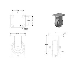 Samsons Casters 30305T48 Caster Wheel, 6000 lb, 4 in Wheel Dia, 1-1/2 in Wheel Width, Painted Iron Wheel, 4-1/2 L x 4 W in Plate