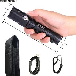Soonfire SFMX65 Flashlight, LED Bulb, 1060 Lumens, 5 Bulbs, Black