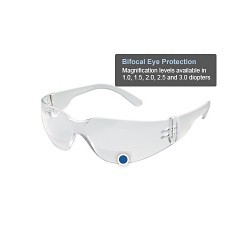 Bi-Focal Safety Glasses, Clear Lens, Specifications Met: ANSI Z87.1+ and CSA Z94.3, MIL PRF-32432