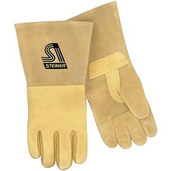 Steiner® P750-L Welding Gloves, Large, #9, Premium Grain Pig Skin Leather/Kevlar® Stitching, Tan, ThermoCore™ Foam Back/Unlined Palm, Gauntlet Cuff, 14 in Length, Straight Thumb