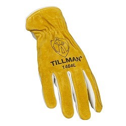 Tillman™ 1464-L Driver Gloves, Split, Large, #9, Leather Palm, Leather, Bourbon Brown/Pearl, Rolled Cuff, Resists: Heat