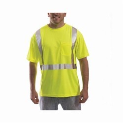 Tingley Job Sight™ S75022.4X Class 2 Short Sleeve T-Shirt, 4XL, Hi-Viz Fluorescent Yellow/Green, Bird's Eye Polyester, 33-1/2 in L