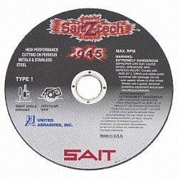 United Abrasives SAIT® 23327 Cut-Off Wheel, 6 in Wheel Dia, 0.045 in Wheel Thickness, 7/8 in Center Hole, 36 Grit, Zirconia Alumina Abrasive