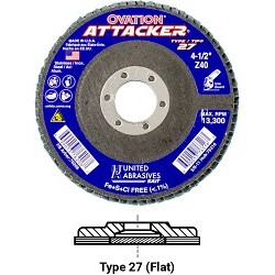 United Abrasives SAIT® 76318 Flap Disc, 4-1/2 in Disc Dia, 5/8-11 in Center Hole, 60 Grit, COARSE Grade, Zirconia Alumina Abrasive, Type 27 Disc