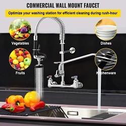 VEVOR 5803A-08 Commercial Faucet with Sprayer, Polished, 2 Handles, 8 in Center Distance, 1.42 gpm