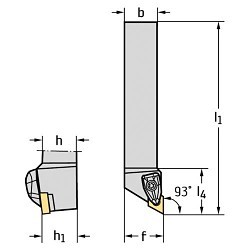 Walter 5097545 Indexable Turning Tool Holder, ANSI Code: DDJNL164D, DDJN Tool Holder, DNMG 150408 Seat Size Insert, Left Hand Cutting, 25.4 mm H x 25.4 mm W Rectangle Shank, 93 deg Lead Angle, -6 deg Orthogonal Rake, 152.4 mm OAL