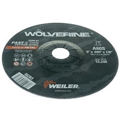 Weiler® Wolverine™ 56283 Cut-Off Wheel, 6 in Wheel Dia, 0.045 in Wheel Thickness, 7/8 in Center Hole, 060 Grit, Aluminum Oxide Abrasive