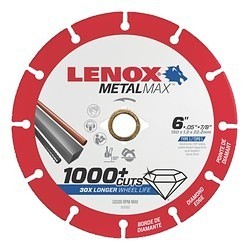 Stanley Black & Decker® Lenox® METALMAX™ 1972923 Type 1 Cut-Off Wheel, 6 in Dia x 0.05 in THK, 7/8 in Center Hole, 40/50 Grit, Diamond Abrasive