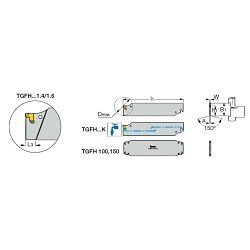 Iscar 2301763 TANG-GRIP Indexable Cut-Off Blade With Tangentially Oriented Pocket, Single End End, 0.098 in W TGFH Blade, 3.7 to 4.5 mm W Insert, Insert Compatibility: HSK A100WH-TBK-32L, HSK A63WH-TBK-32L, HSK A63WH-TBK-32R