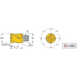 Iscar 5622605 MULTI-MASTER CHATTERFREE Interchangeable Milling Head, ANSI Code: MM EC750E62C24CF-4T12 IC908, MM EC-CF Milling Tip Style, End Mill Milling Tip, Solid Carbide, Manufacturer's Grade: IC908, 4 Flutes, Material Grade: H, K, M, P, S